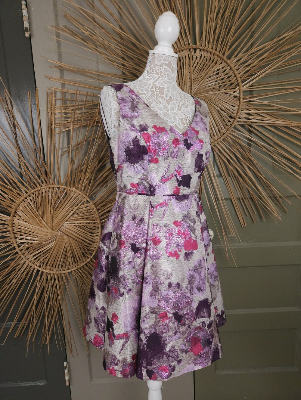 NWT Adrianna Papell Purple Jacquard Floral Open Cutout Cocktail Tea Dress 12